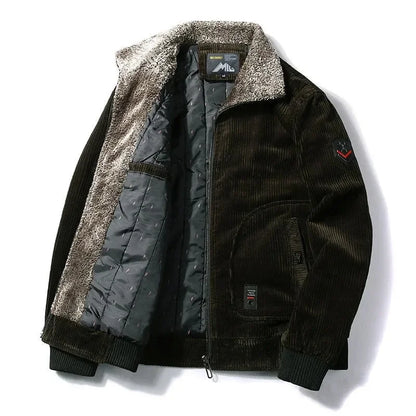 Male Thermal Windbreaker Plus Size Men's Warm Winter Corduroy Jackets and Coats Fur Collar Winter Casual Jacket Outwear